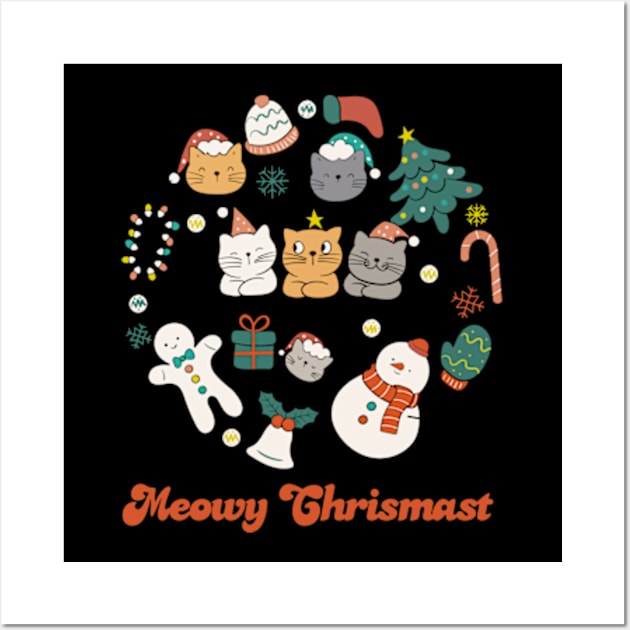 Meowy Christmas Wall Art by Oiyo